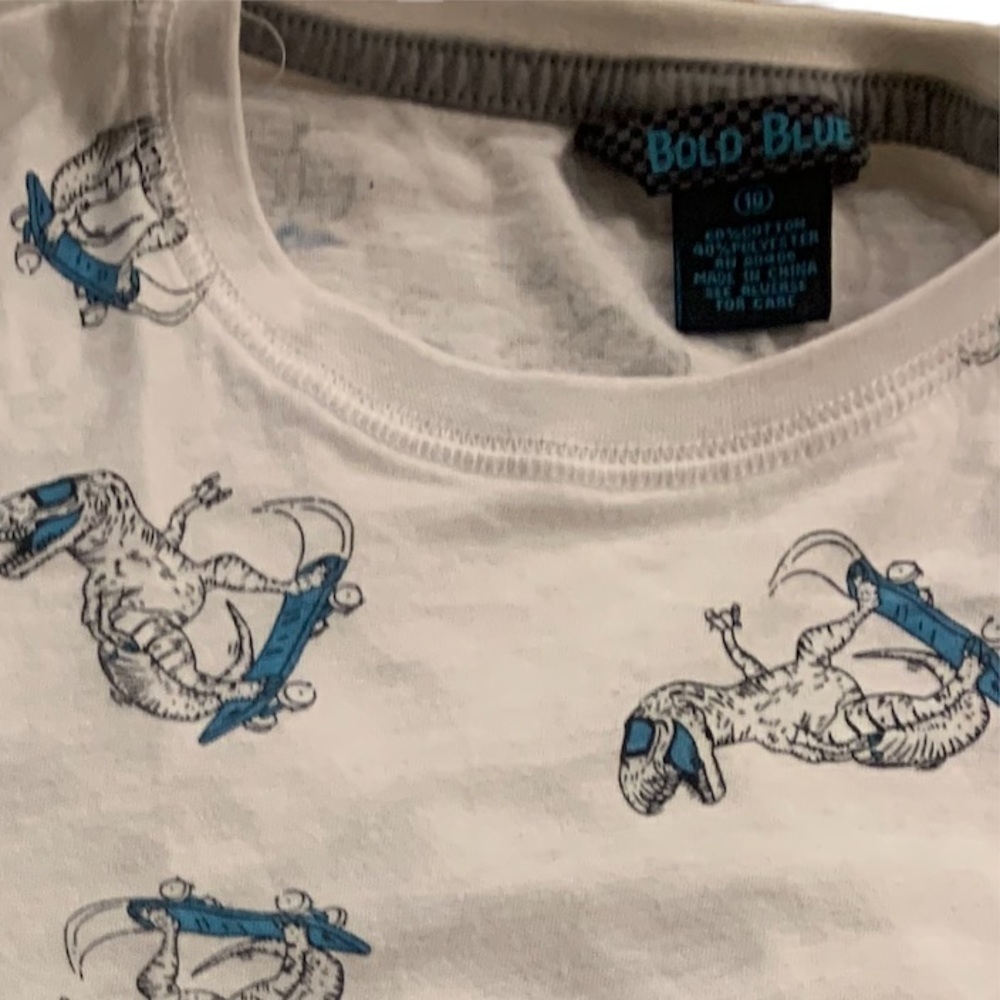 Bold Blue | White Short Sleeve T-Shirt Size 10 Skateboarding Dinosaur T-Rex - Picture 7 of 8